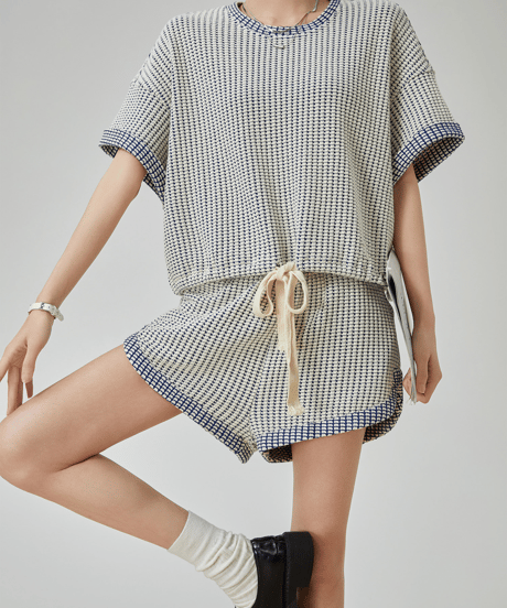 Waffle Knit Short Sleeve Top & Shorts Set