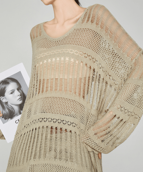 Oversized Crochet Openwork Knit Sweater