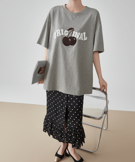 Cherry Graphic Oversized Short Sleeve T-Shirt