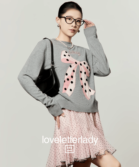 Dot Ribbon Motif Knit Sweater