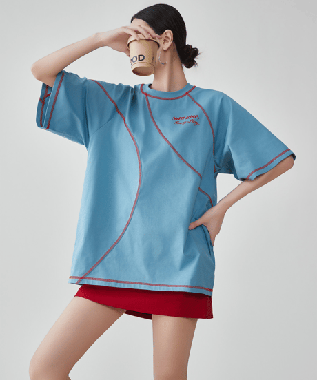 Back Open Contrast Stitch Oversized T-Shirt