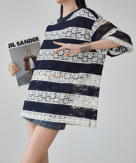 Lace Striped Oversized T-shirt