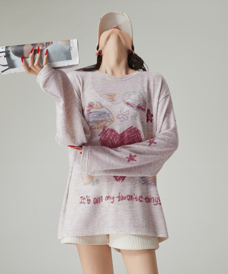Heart Graphic Doodle Oversized Long Sleeve T-shirt