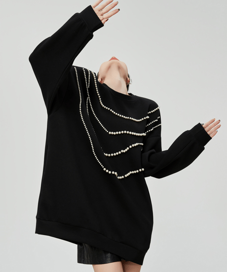 Pearl Draped Oversized Sweatshirt  / 2colors