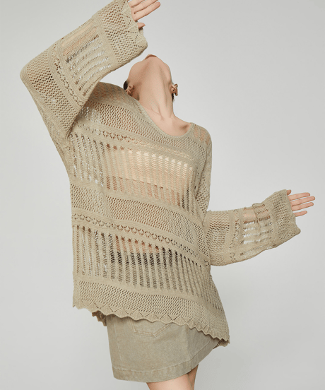 Oversized Crochet Openwork Knit Sweater
