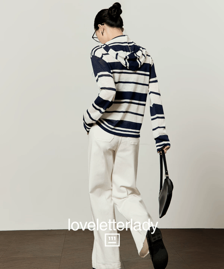 Flower Motif Striped Zip Hoodie