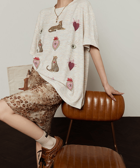 Leopard Heart Graphic Oversized T-Shirt