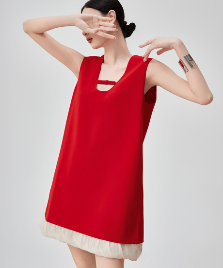 Contrast Hem Sleeveless Mini Dress