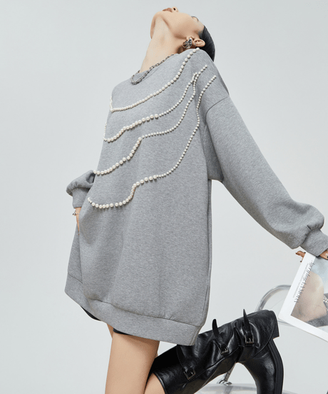 Pearl Draped Oversized Sweatshirt  / 2colors