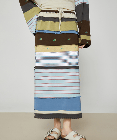 Patchwork Color Block Long Sleeve Tops & Long Skirt
