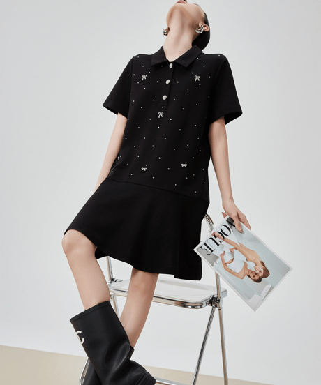 Rhinestone Ribbon Polo Mini Dress