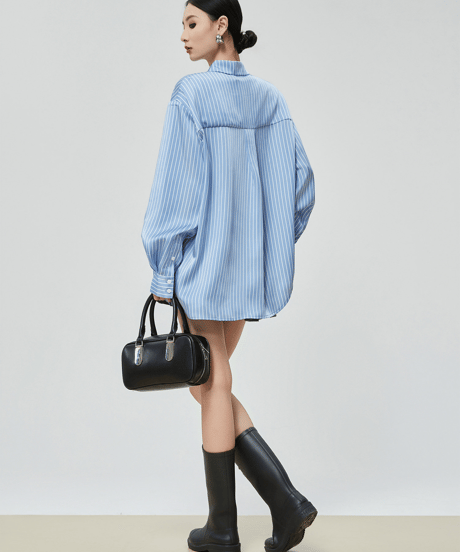 Chinese Knot Striped Oversized Shirt