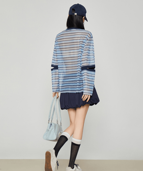 Striped Sheer Cutout Long Sleeve Top