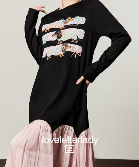 Dachshund Print Layered Long Sleeve Dress