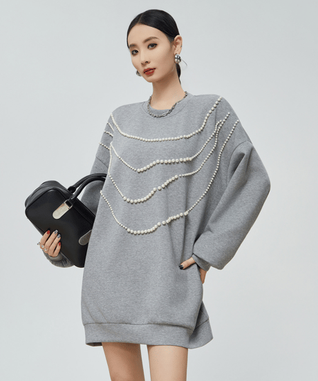 Pearl Draped Oversized Sweatshirt  / 2colors