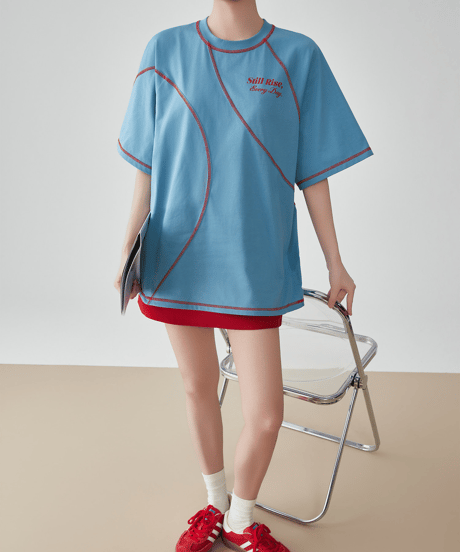 Back Open Contrast Stitch Oversized T-Shirt
