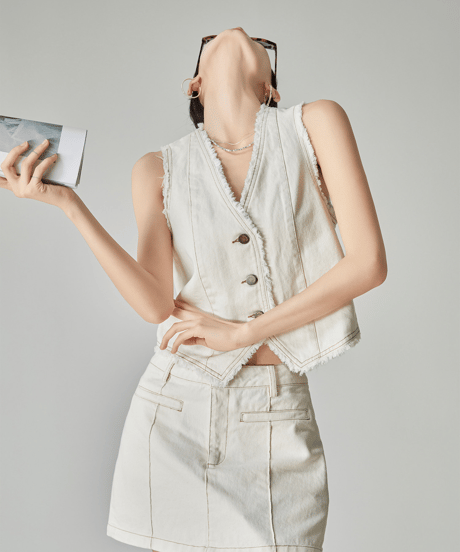 Fringe Denim Vest & Mini Skirt Setup