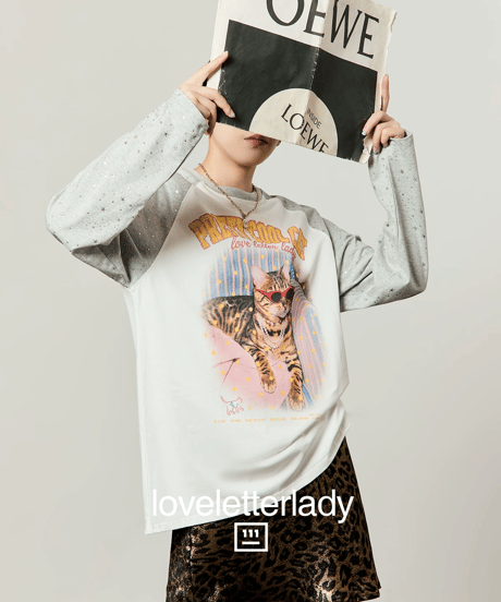 Pretty Cool Cat Graphic Star Raglan Long Sleeve T-Shirt