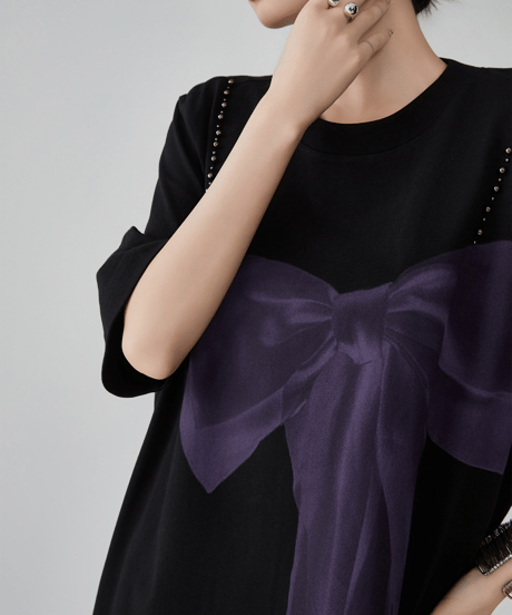 Ribbon Print Oversized T-shirt Dress