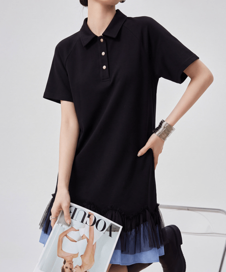 Pleated Hem Layered Polo Dress