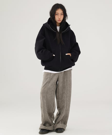 High Neck Oversized Zip-Up Hoodie  / 2colors