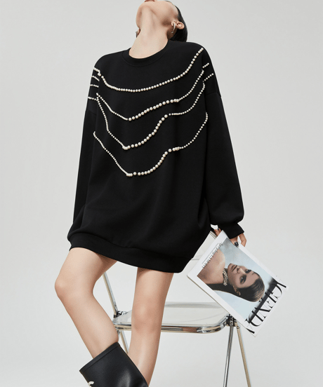 Pearl Draped Oversized Sweatshirt  / 2colors