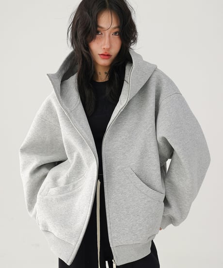 High Neck Oversized Zip-Up Hoodie  / 2colors