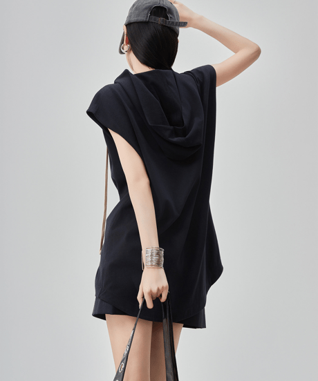 High Neck Hooded Sleeveless Oversized Top
