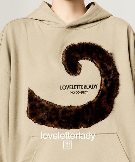 Leopard Fur Applique Oversized Sweatshirt Hoodie