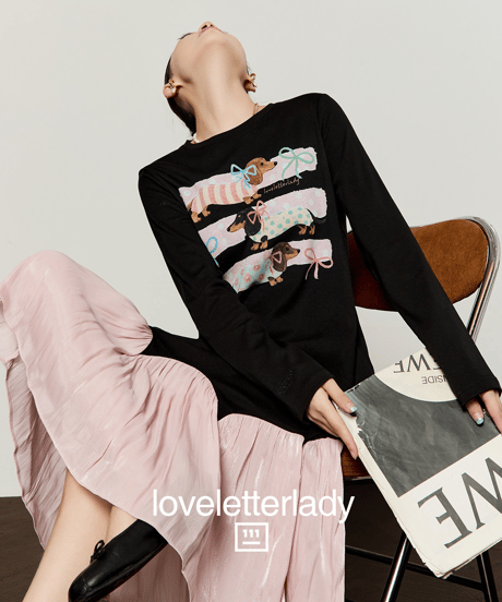 Dachshund Print Layered Long Sleeve Dress