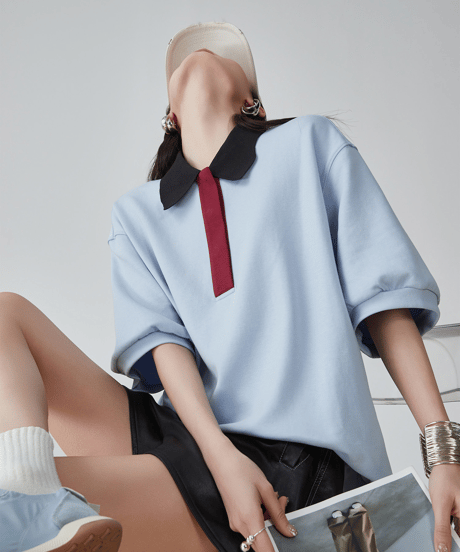 Colorblock Collar Oversized Polo T-Shirt
