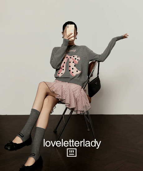 Dot Ribbon Motif Knit Sweater