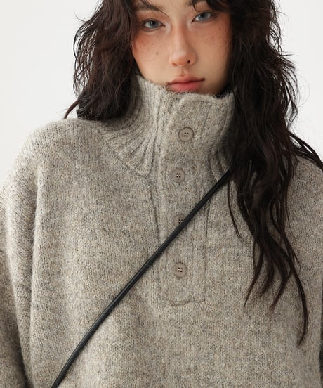 High Neck Half Button Cable Knit Sweater  / 2colors