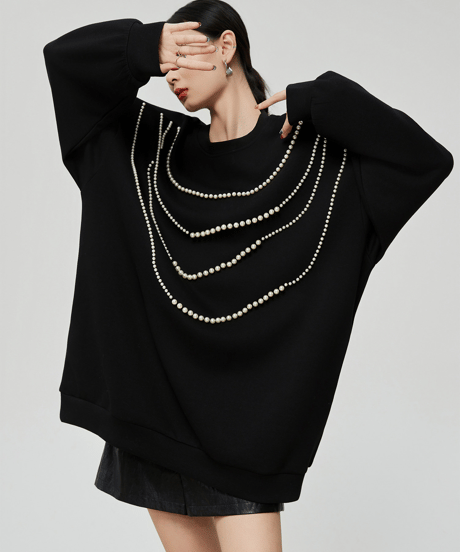 Pearl Draped Oversized Sweatshirt  / 2colors