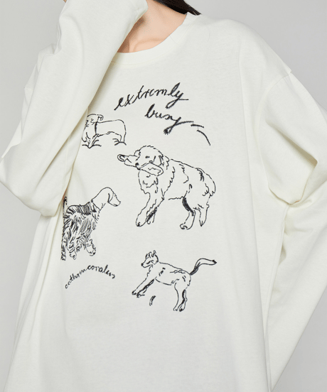 Dog Print Oversized Long Sleeve T-Shirt