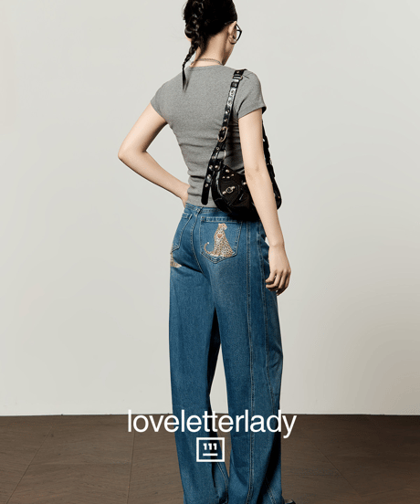 Leopard Graphic Front Seam Wide Jeans