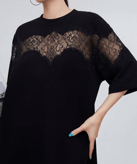 Lace Switching Oversized Short Sleeve T-Shirt
