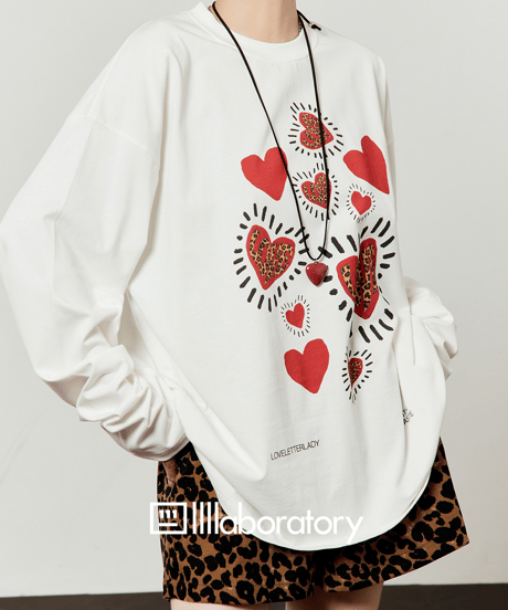 Heart Graphic Long Sleeve T-Shirt & Leopard Print Shorts
