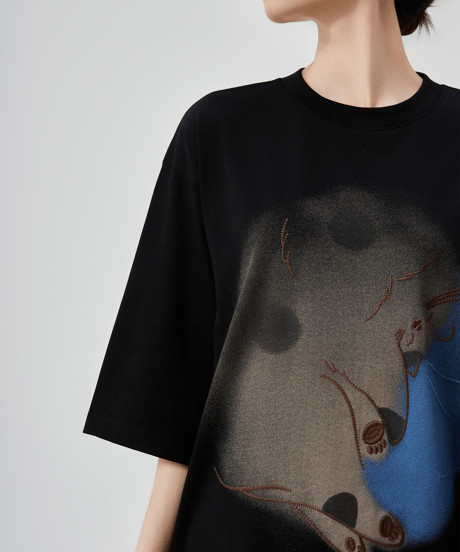 Sleeping Animal Graphic Oversized T-Shirt Dress
