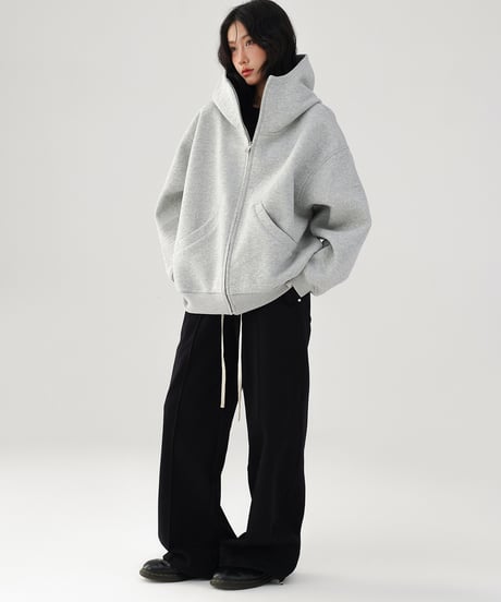 High Neck Oversized Zip-Up Hoodie  / 2colors