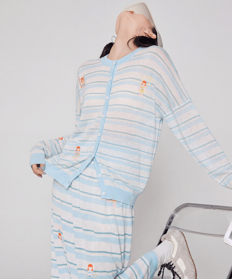 Striped Graphic Knit Cardigan & Long Skirt Set