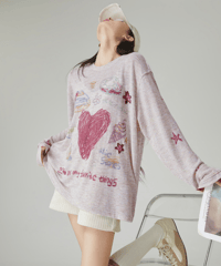 Heart Graphic Doodle Oversized Long Sleeve T-shirt