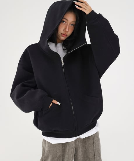 High Neck Oversized Zip-Up Hoodie  / 2colors