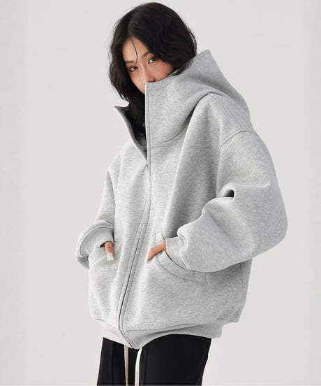 High Neck Oversized Zip-Up Hoodie  / 2colors