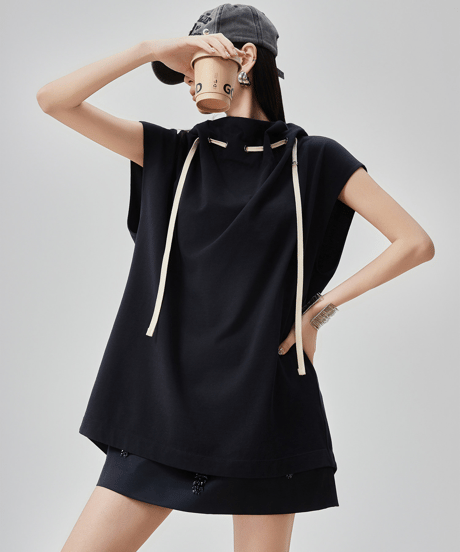 High Neck Hooded Sleeveless Oversized Top