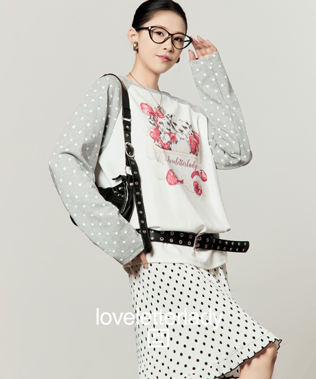 Strawberry Puppy Printed Polka Dot Raglan Long Sleeve T-Shirt