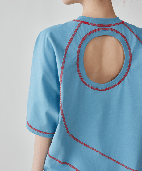 Back Open Contrast Stitch Oversized T-Shirt