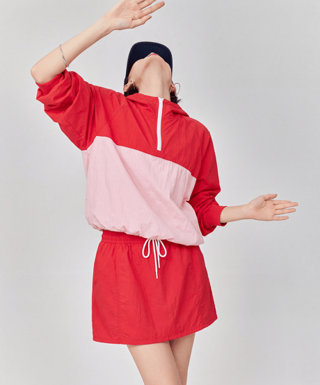 Color Block Half-Zip Anorak & Mini Skirt Set