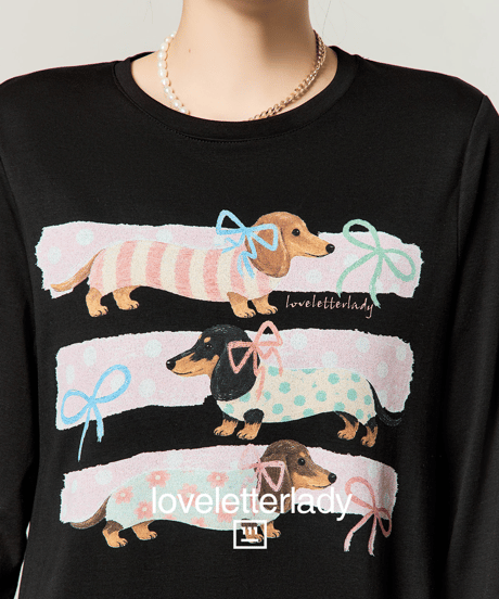 Dachshund Print Layered Long Sleeve Dress