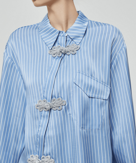 Chinese Knot Striped Oversized Shirt
